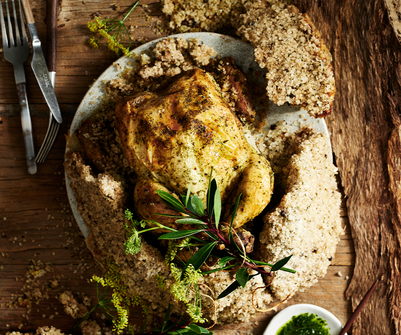          Sean Moran’s famous roast chicken with bread sauce      ,          Yoghurt roast chicken      ,          Roast chicken with preserved lemon and herbs      ,          Roasted harissa apricot chicken with almond and herb couscous      ,          Epocha’s roast chicken, braised Savoy cabbage, prune and butter sauce      ,          Za’atar roast chicken with pilaf, pomegranate and nuts      ,          Pan-roasted chicken with artichokes and salad onion      ,          Roast chicken thighs with sourdough panzanella      ,          Roast chicken with anchovy butter and greens      ,          Roast chicken with tarragon butter and Dutch carrots      ,          Matt Moran’s chicken roasted in spiced hay with lemon stuffing      ,          Nonna’s rice-stuffed chicken by Matteo Tine      ,          Paprika roast chicken with chorizo and white beans      