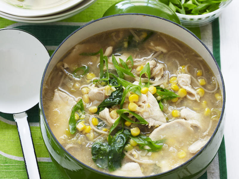 Chicken, zucchini and freekeh soup , Slow cooker chicken pho (Pho Ga) , Chicken and mushroom soup , Quick combination short and long soup , Chicken sausage dumplings in noodle soup , Chicken and barley soup , Indonesian chicken soup , Chicken and corn soup , Chicken and vegetable soup , Slow-cooker chicken hot and sour soup , Chicken noodle soup , Cream of chicken soup , Chicken, lemongrass and rice soup , Moroccan chicken & chickpea soup , Chicken & rice soup , Sweet and sour chicken soup , Chicken and ginger noodle soup , More soup recipes, Latest chicken recipes from The Weekly