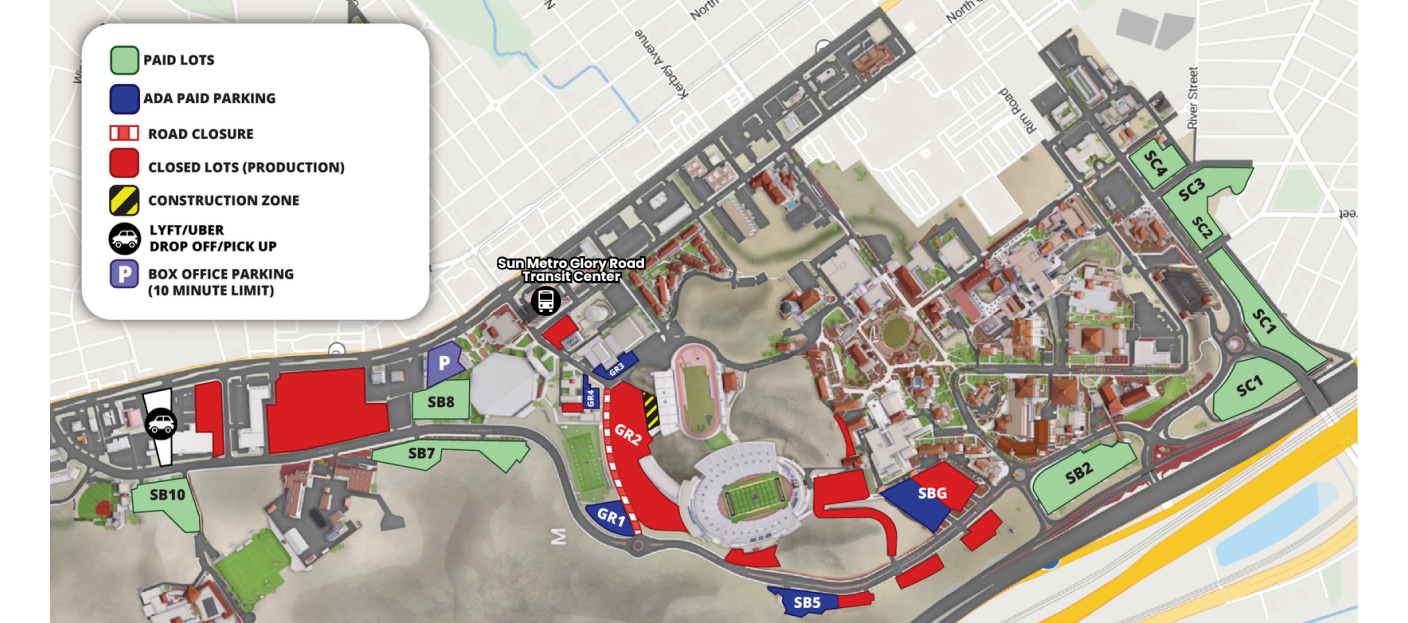 What time will BTS perform at the Sun Bowl?, When to arrive at Sun Bowl Stadium, Where can I buy BTS merchandise?, Fans can hang out at Fan Plaza, Can I bring posters, freebies to trade with other Army?, I'm dropping off my teen, where can I hang out?, People warned to stay off mountains, What to know about event parking, Prohibited items, Permitted items, What to know about ride share, bus and trolley rides, Driving Directions to Sun Bowl Stadium, From Interstate 10 (East):, From Interstate 10 (West):