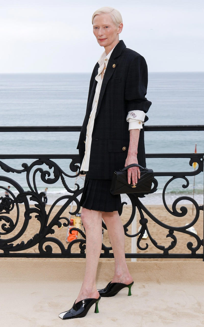 Tilda Swinton attends the Chanel Cruise 2026/27 on April 28, 2026 in Biarritz, France.