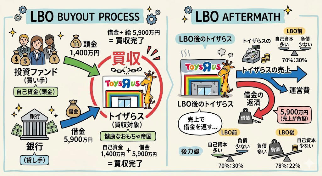 この記事で学べること, ベビーベッドは1回しか売れん, 「カテゴリーキラー」という発明, 年54億円を払ってAmazonに賭けた。そして裏切られた, 裁判には勝った。競争には負けた, 頭金2割で1兆円の会社を手に入れる方法, 年440億円が利息に消えた。でも売上は伸びてた, コンセプト店を1つだけ作れた。でも全国展開の金がなかった, ファンドは「損した」。でも520億円は回収してた, トイザらスが消えたら、おもちゃ市場が7%伸びた, ダイエー、シャープ、そごう。日本でも繰り返された「内側からの崩壊」, 創業者は知らないまま逝った, まとめ: 金利のある世界を生き残るチェックリスト
