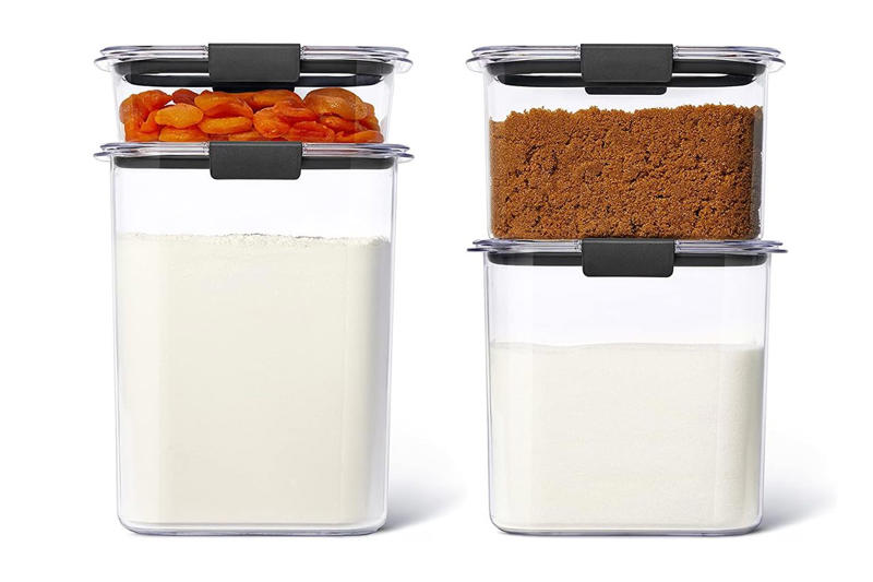 Freshware Food Storage Deli Containers With Lids, Cambro 2-Pack Food Storage Containers With Lids, Rubbermaid Brilliance Pantry Food Storage Containers, Set of 4, ComSaf Dry Storage Containers, Set of 3, Tupperware Heritage Collection 36-Piece Food Storage Container Set