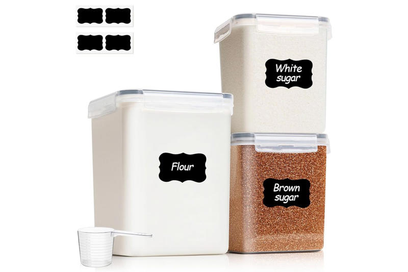 Freshware Food Storage Deli Containers With Lids, Cambro 2-Pack Food Storage Containers With Lids, Rubbermaid Brilliance Pantry Food Storage Containers, Set of 4, ComSaf Dry Storage Containers, Set of 3, Tupperware Heritage Collection 36-Piece Food Storage Container Set