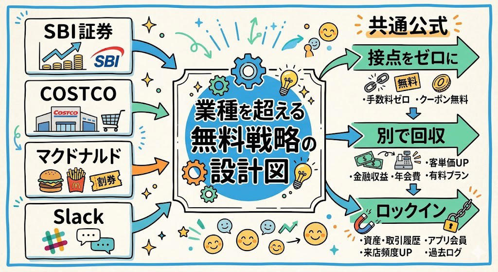 この記事で学べること, 「日本で手数料ゼロは無理がある」, 野村證券の「伝説の証券マン」, なぜ「よそ者」が証券業界に参入できたのか, 「3年以内に全手数料を無料化する」, 手数料ゼロの収益構造を分解する, 楽天証券が「同日発表」に追い込まれた日, 「無料」の爆発力を数字で見る, Spotifyとも、スマホゲームとも違う, 手数料ゼロの「代償」, まとめ：「無料で稼ぐ」は金融だけの話ちゃう