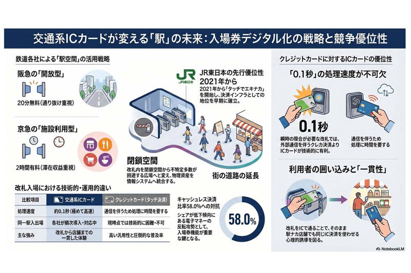 移動と商業の融合装置としての駅空間, 私鉄各社による入場サービス競争の顕在化, 技術制約と処理速度が生む決済主導権, 会計制度とシステム制約の構造問題, 決済データを軸とした駅ビジネス再編