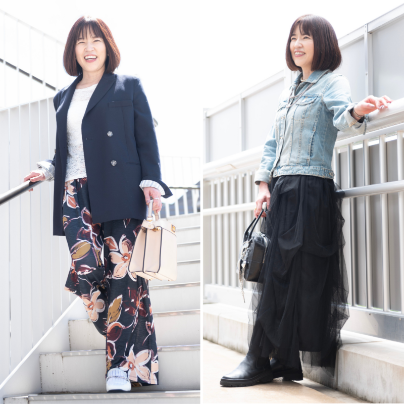 「花柄ボトムス」は同系色のジャケット合わせでIラインを作ってスタイルUP！【Day1】, シアー感のあるトップス＆シューズでトレンド感と軽やかさを！, 落ち感のあるしなやかな素材が脚長効果を発揮！, 「チュールスカート」は短丈デニムジャケットをコンパクトに着てバランスよく！【Day2】, パールアクセサリーで顔まわりを明るくエレガントに, 大人かわいいチャームで遊び心をプラス, この記事を書いた人 松田奈緒