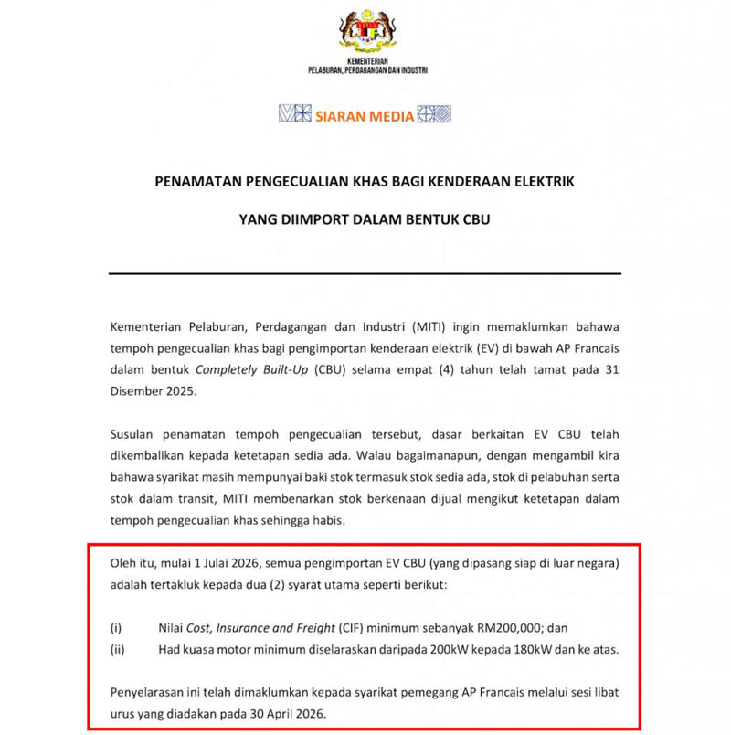 CBU EVs in Malaysia with Sub-180kW (241hp) Power Output, Sub-RM300k CBU EVs in Malaysia with >180kW (241hp) Power Output, Many brands will lose their entire BEV lineup in Malaysia this July, How about Tesla?