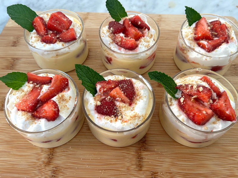 My pudding began to bubble at the five-minute mark., Then I began making the Chantilly cream., Meghan's dessert has a beautiful presentation., I would make Meghan's Chantilly Lili again, especially for Mother's Day.