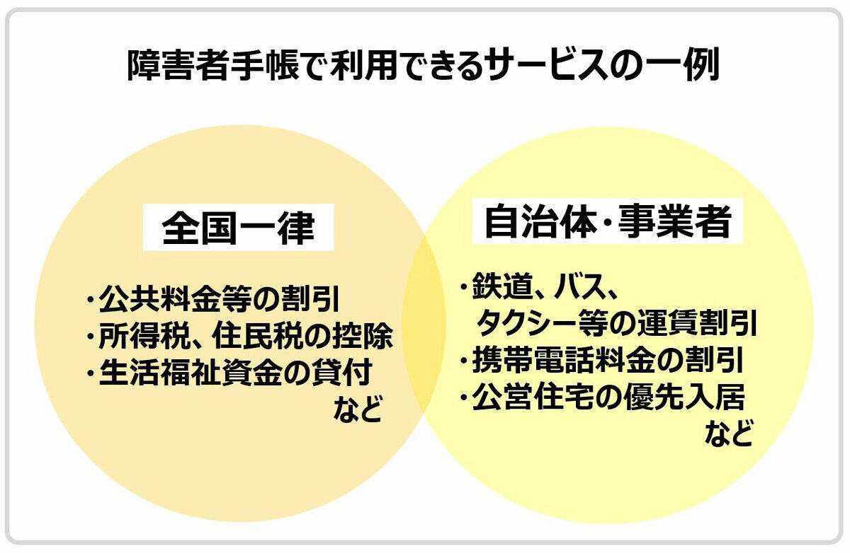 身体障害者手帳、1級から6級までの等級「どんな障がいが交付対象になる？」, 身体障害者手帳、交付対象となる「9つの障がい」, 身体障害者手帳、467万人超の所持者「肢体不自由」と「内部障がい」で8割, 障がい種類別の内訳, 障害者手帳、手帳の取得で受けられる「暮らしの支援」, 主な支援サービスの一例を見る