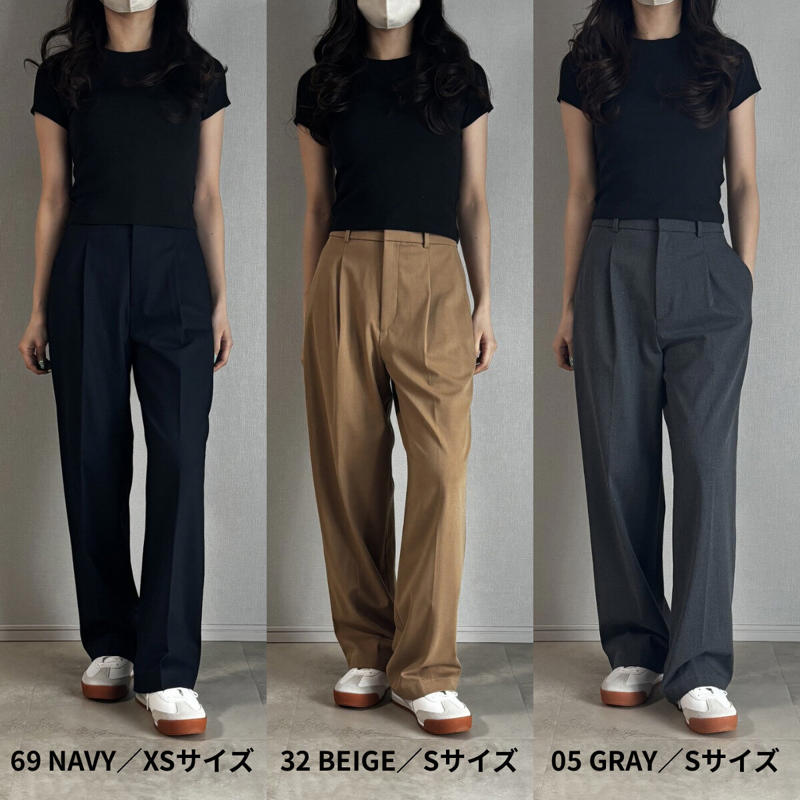 【ユニクロ】タックワイドパンツ, 着回し①：コンパクトT合わせですっきりコーデ, 着回し②：カーディガン合わせで大人カジュアルコーデ, 着回し③：シャツ合わせできれいめコーデ