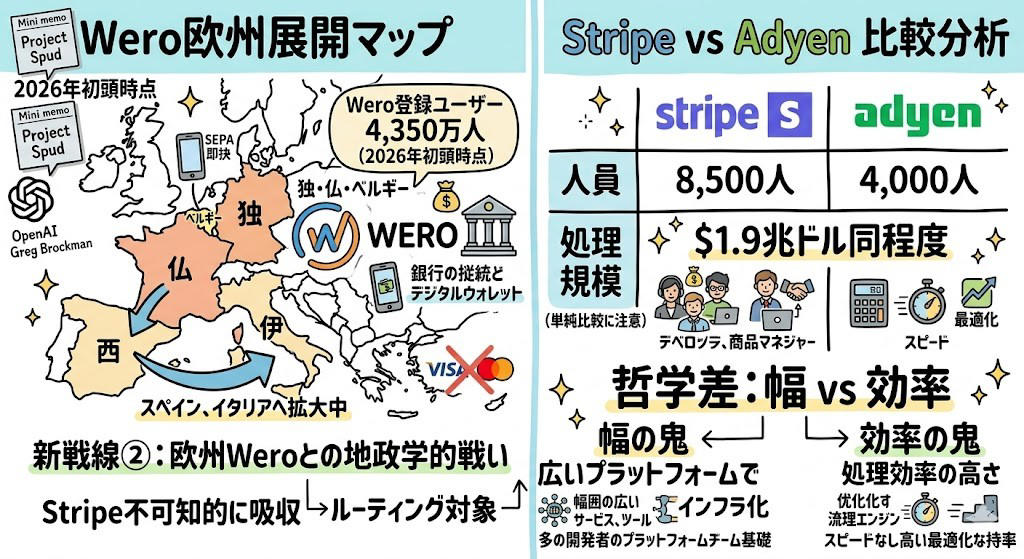 この記事で学べること, あなたが昨日払ったお金、どこを通ってた？, 19歳と17歳でミリオネア｜その後、次の壁を見た, 7行のコード｜PCI DSSの地獄から、コピペ1回で解放した, コリソン・インストール｜YCが命名した伝説の営業, ロゴを消して、インフラとして勝つ｜Bから9Bへ3倍超の回復構造, ShopifyもOpenAIも｜Stripe無しでは動かない, Stripe Mafia｜Greg Brockmanが自分の手でカード金庫を作った話, 「カードの上に乗っているだけ」ではなかった, AI時代の「財布」を握りに行く｜2030年1.7兆ドルの争奪戦, 新戦線①：stablecoinで「送金の壁」を壊しにいく, 新戦線②：欧州Weroとの地政学的戦い、そしてAdyenとの哲学差, Stripe依存の罠｜90日凍結と「静かなる支配」, 同じ戦略で勝った巨人たち｜Stripeは例外ではない, 兄弟の哲学は世界中の起業家に届いている, まとめ：摩擦をゼロにした人が、見えないまま勝つ