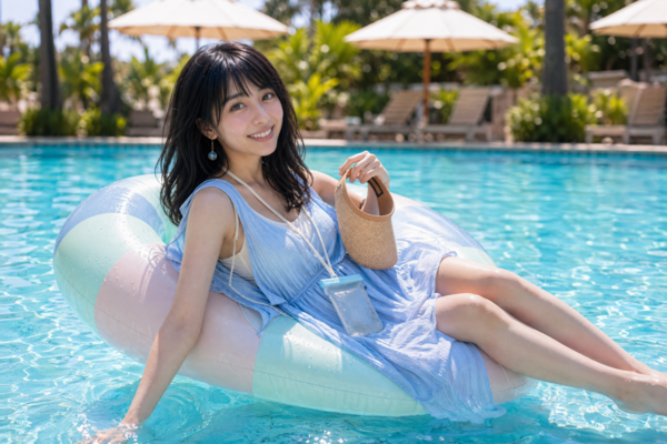 自分の顔がなかなか似ない, AIキャラクターでもやっぱり似ない, 実写調の水着姿を生成するのはかなり難しい, 目指す画像によって使い分ける必要がありそう