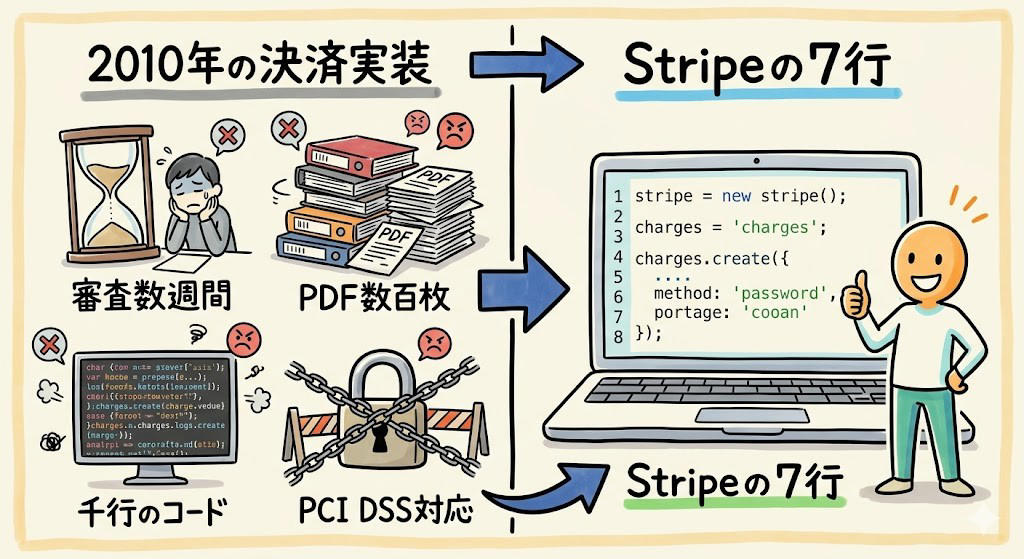 この記事で学べること, あなたが昨日払ったお金、どこを通ってた？, 19歳と17歳でミリオネア｜その後、次の壁を見た, 7行のコード｜PCI DSSの地獄から、コピペ1回で解放した, コリソン・インストール｜YCが命名した伝説の営業, ロゴを消して、インフラとして勝つ｜Bから9Bへ3倍超の回復構造, ShopifyもOpenAIも｜Stripe無しでは動かない, Stripe Mafia｜Greg Brockmanが自分の手でカード金庫を作った話, 「カードの上に乗っているだけ」ではなかった, AI時代の「財布」を握りに行く｜2030年1.7兆ドルの争奪戦, 新戦線①：stablecoinで「送金の壁」を壊しにいく, 新戦線②：欧州Weroとの地政学的戦い、そしてAdyenとの哲学差, Stripe依存の罠｜90日凍結と「静かなる支配」, 同じ戦略で勝った巨人たち｜Stripeは例外ではない, 兄弟の哲学は世界中の起業家に届いている, まとめ：摩擦をゼロにした人が、見えないまま勝つ