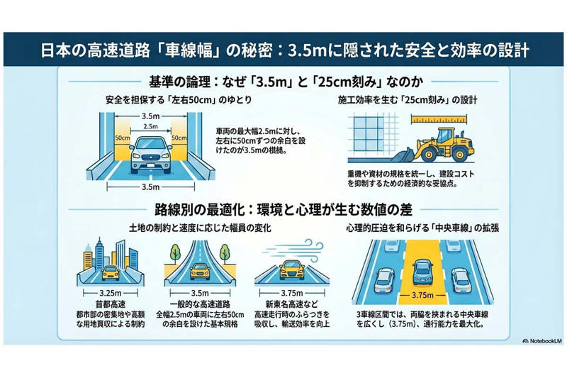 車線幅に基準がある高速道路, 車線幅の実態と路線ごとの違い, 車線幅が抱える課題, 車線幅変動の是非