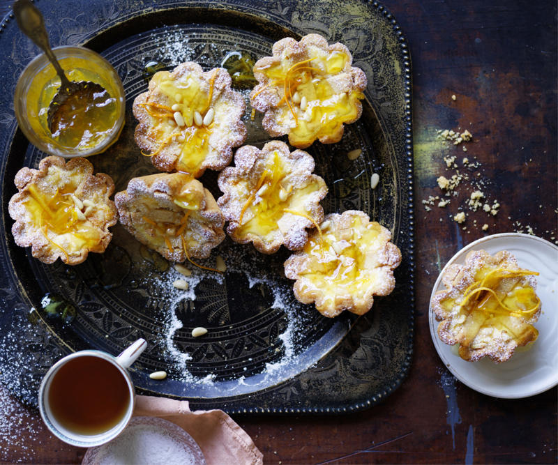 How to host a delightfully fancy high tea party ,          Vintage cake with apple &amp; Swiss meringue buttercream      ,          Fancy finger sandwiches for a high tea      ,          Mini fetta &amp; mushroom pies      ,          Over-the-top chocolate and macadamia brownies      ,          Lime and yoghurt cakes with elderflower syrup      ,          Classic chicken finger sandwiches      ,          Strawberry bliss scones      ,          Spelt blini with hot smoked salmon and crème fraîche      ,          Mini pavlovas with vanilla syrup strawberries      ,          Mini lemon almond lamingtons      ,          Mini brown sugar and hazelnut whoopie pies      ,          Basic scones      ,          Chocolate and caramel eclairs      ,          Peach and hazelnut friands      ,          Chocolate and caramel macarons      ,          Little chocolate hazelnut cakes      ,          Baked coconut custard tarts      ,          Raspberry and orange cordial      ,          Strawberry jelly cakes      ,          Mini blue cheese quiches      