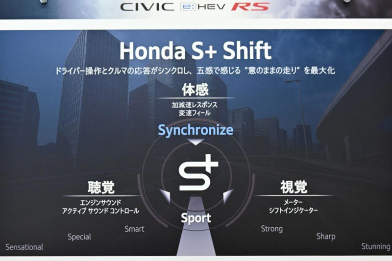 シビックのハイブリッドは意外に…, ハイブリッド車でMT車の運転を楽しめる?, 伊豆のクローズドコースで「e:HEV RS」を体感!, タイプR開発責任者「かっきー」も参画