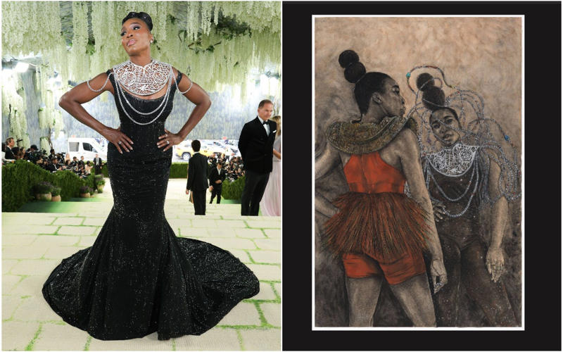 Heidi Klum as the Veiled Vestal, Kendall Jenner as the Winged Victory of Samothrace, Madonna (and friends) as the Temptation of Saint Anthony, The Temptation of Saint Anthony by Leonora Carrington, Gracie Abrams as Gustav Klimt’s Adele Bloch-Bauer, Hunter Schafer as Gustav Klimt’s Mäda Primavesi, Kylie Jenner as Venus de Milo, Venus Williams as herself, Kim Kardashian in a breastplate by Allen Jones, Hailey Bieber in Saint Laurent, Beyoncé as Caroline Durieux’s Visitor, Rosé as Georges Braque’s the Birds, Rachel Zegler as Paul Delaroche’s the Execution of Lady Jane Grey, Sabrina Carpenter as Sabrina, Sabrina Carpenter as Andy Warhol’s Marilyn Monroe, Charli XCX as Van Gogh’s Irises, Alexa Chung as Monet’s Water Lilies, Ashley Graham as Hestia, Emma Chamberlain in Mugler