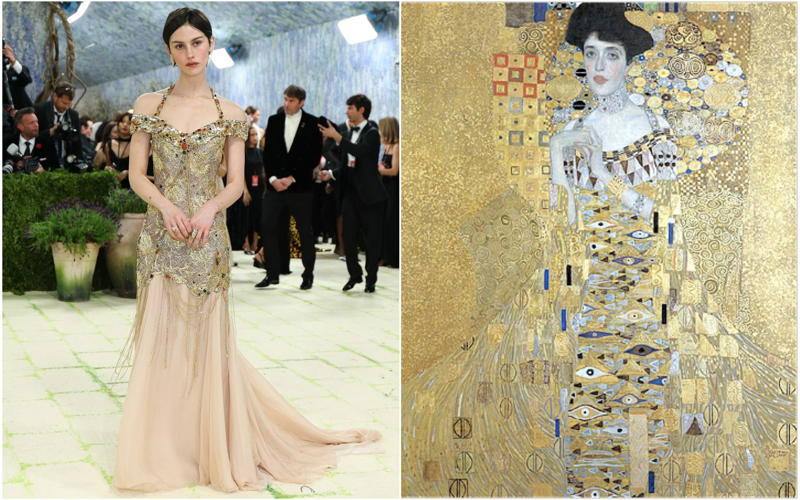 Heidi Klum as the Veiled Vestal, Kendall Jenner as the Winged Victory of Samothrace, Madonna (and friends) as the Temptation of Saint Anthony, The Temptation of Saint Anthony by Leonora Carrington, Gracie Abrams as Gustav Klimt’s Adele Bloch-Bauer, Hunter Schafer as Gustav Klimt’s Mäda Primavesi, Kylie Jenner as Venus de Milo, Venus Williams as herself, Kim Kardashian in a breastplate by Allen Jones, Hailey Bieber in Saint Laurent, Beyoncé as Caroline Durieux’s Visitor, Rosé as Georges Braque’s the Birds, Rachel Zegler as Paul Delaroche’s the Execution of Lady Jane Grey, Sabrina Carpenter as Sabrina, Sabrina Carpenter as Andy Warhol’s Marilyn Monroe, Charli XCX as Van Gogh’s Irises, Alexa Chung as Monet’s Water Lilies, Ashley Graham as Hestia, Emma Chamberlain in Mugler