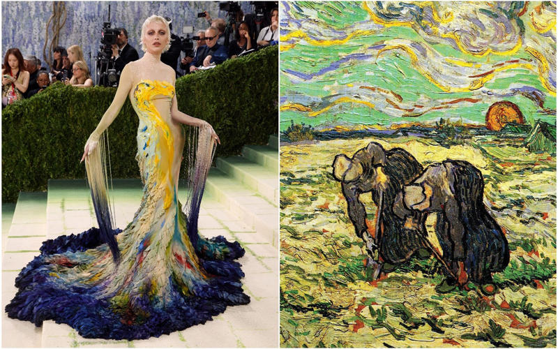 Heidi Klum as the Veiled Vestal, Kendall Jenner as the Winged Victory of Samothrace, Madonna (and friends) as the Temptation of Saint Anthony, The Temptation of Saint Anthony by Leonora Carrington, Gracie Abrams as Gustav Klimt’s Adele Bloch-Bauer, Hunter Schafer as Gustav Klimt’s Mäda Primavesi, Kylie Jenner as Venus de Milo, Venus Williams as herself, Kim Kardashian in a breastplate by Allen Jones, Hailey Bieber in Saint Laurent, Beyoncé as Caroline Durieux’s Visitor, Rosé as Georges Braque’s the Birds, Rachel Zegler as Paul Delaroche’s the Execution of Lady Jane Grey, Sabrina Carpenter as Sabrina, Sabrina Carpenter as Andy Warhol’s Marilyn Monroe, Charli XCX as Van Gogh’s Irises, Alexa Chung as Monet’s Water Lilies, Ashley Graham as Hestia, Emma Chamberlain in Mugler