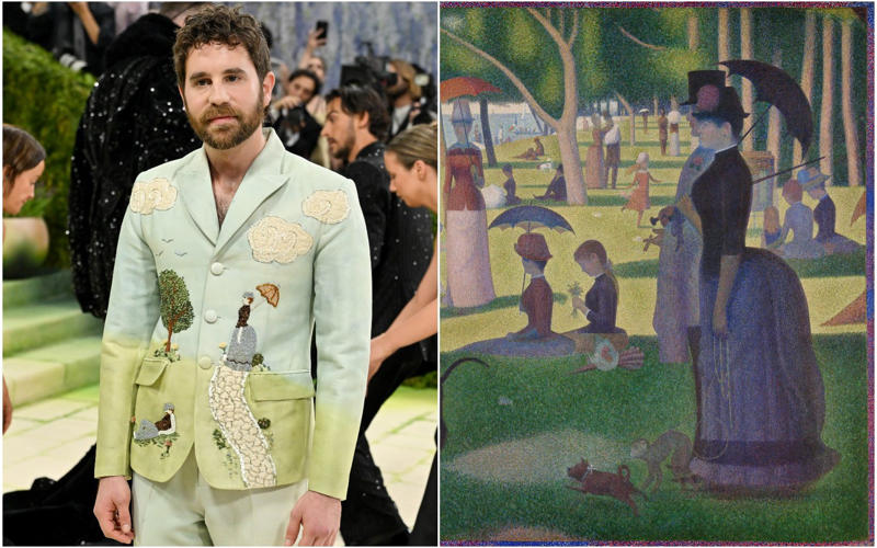 Heidi Klum as the Veiled Vestal, Kendall Jenner as the Winged Victory of Samothrace, Madonna (and friends) as the Temptation of Saint Anthony, The Temptation of Saint Anthony by Leonora Carrington, Gracie Abrams as Gustav Klimt’s Adele Bloch-Bauer, Hunter Schafer as Gustav Klimt’s Mäda Primavesi, Kylie Jenner as Venus de Milo, Venus Williams as herself, Kim Kardashian in a breastplate by Allen Jones, Hailey Bieber in Saint Laurent, Beyoncé as Caroline Durieux’s Visitor, Rosé as Georges Braque’s the Birds, Rachel Zegler as Paul Delaroche’s the Execution of Lady Jane Grey, Sabrina Carpenter as Sabrina, Sabrina Carpenter as Andy Warhol’s Marilyn Monroe, Charli XCX as Van Gogh’s Irises, Alexa Chung as Monet’s Water Lilies, Ashley Graham as Hestia, Emma Chamberlain in Mugler