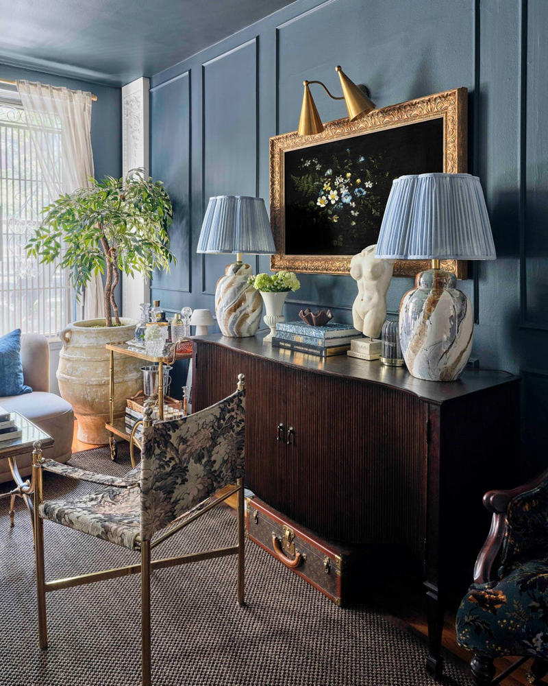 The Busy Wallpaper in My Bedroom, The Expansive Gallery Wall in My Bedroom, Navy Paint in the Living Room, Excess Furniture, An Exposed Bar Cart