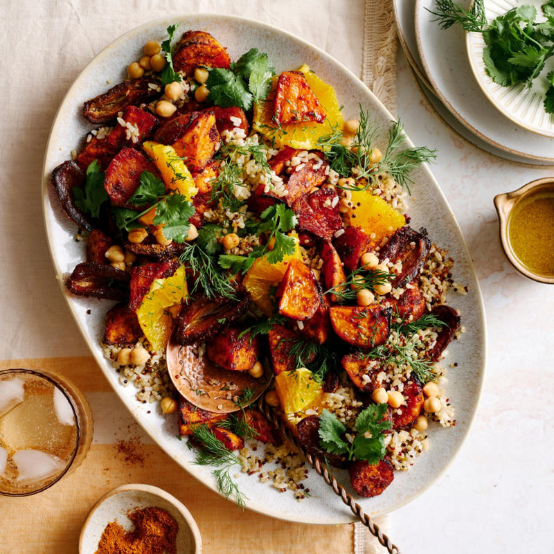Sweet potato tips, What to serve with sweet potatoes, Choosing and storing tips, Air fryer cheesy sweet potato & polenta chips , Kohlrabi & sweet potato rosti with cashew dip , Sweet potato pizza with fig and pancetta , Slow-cooked pork belly with crushed sweet potato , Sweet potato rösti with haloumi and tomatoes , Pumpkin and sweet potato pie , Tomato, chorizo and sweet potato hotpot , Sweet potato brownies with espresso topping , Roasted sweet potato with green goddess dressing , Air fryer sausages with sweet potato hash browns , Ocean trout salad with edamame miso dressing , Slow cooker chickpea and sweet potato curry , Haloumi schnitzel with sweet potato chips , Lamb neck chop and lentil stew with kumara carrot mash , How to make sweet potato/kumara mash , Sweet potato rösti with roasted vegetables , Sweet potato and tuna rissoles with spicy hummus , Nut-crusted barramundi with spiced kumara wedges , Vegetarian Thai yellow curry , Kumara, prosciutto and smoked mozzarella flatbreads , Kumara rösti with portobello mushrooms , Spiced sweet potatoes with whipped chive butter , Sweet potato, mint and goat’s cheese tartlets , Spiced sweet potato tart , Sweet potato bubble and squeak , Red curry coconut chicken with sweet potato , Healthy kumara and turkey burgers , Beetroot, ricotta, & hazelnut tart with sweet potato pastry , Moroccan fish and chips , Eggplant and sweet potato curry , Roast kumara and pear salad with crunchy chickpeas , Do you have recipes for potato salads?, More potato recipes