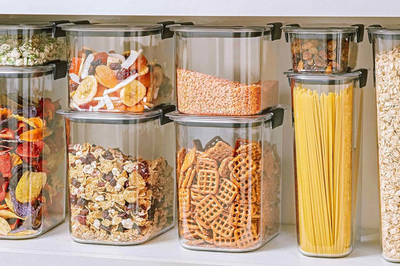 Freshware Food Storage Deli Containers With Lids, Cambro 2-Pack Food Storage Containers With Lids, Rubbermaid Brilliance Pantry Food Storage Containers, Set of 4, ComSaf Dry Storage Containers, Set of 3, Tupperware Heritage Collection 36-Piece Food Storage Container Set