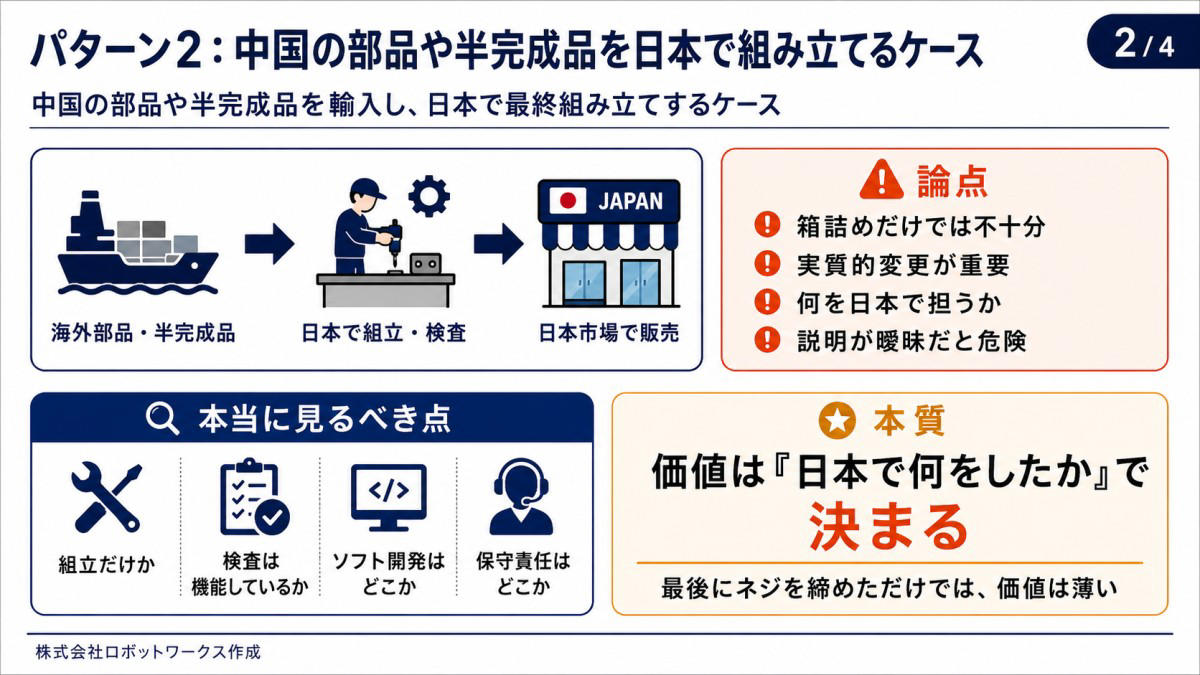 大阪万博EVバス騒動は、なぜ象徴的だったのか, 「日本製なら安心」という感覚は、どこまで現実なのでしょうか, 日本企業が関わる製品の4つのパターン, パターン1：ほぼ完成品を輸入して「日本企業製」として売るケース, パターン2：中国の部品や半完成品を日本で組み立てるケース, パターン3：中国で7割作り、日本の職人が仕上げるケース, パターン4：日本が企画・設計・品質管理し、中国で量産するケース, スイス時計は「60%以上」でスイス製を名乗れます, 「日本製」の定義を曖昧にしたままでは、ブランドは守れません, 日本企業は「産地」ではなく「価値設計」で戦うべき, これからのメイドインジャパンは、正直さで差がつくか, 筆者プロフィール