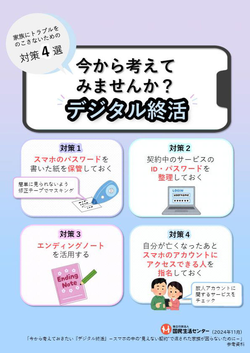 紙と違ってネット上の契約は家族には見えない, 追加保証金や延滞利息が必要になってしまうことも, デジタル終活で整理すべきなのは端末ではなく「契約とデータ」, おすすめは「お金、サブスク、写真、ログイン情報」の順に整理, Apple、Googleなど主要サービスもチェックを, デジタル終活は、家族のためだけでなく自分のためにもなる