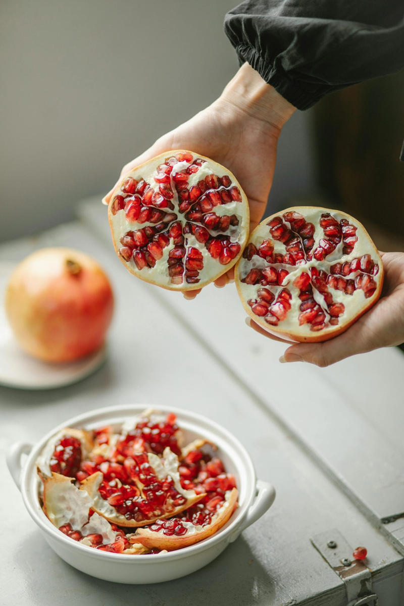 Pomegranate: Pomegranates may be polished or dyed to appear fresher. Choose fruits with a slightly rough, natural-looking rind.