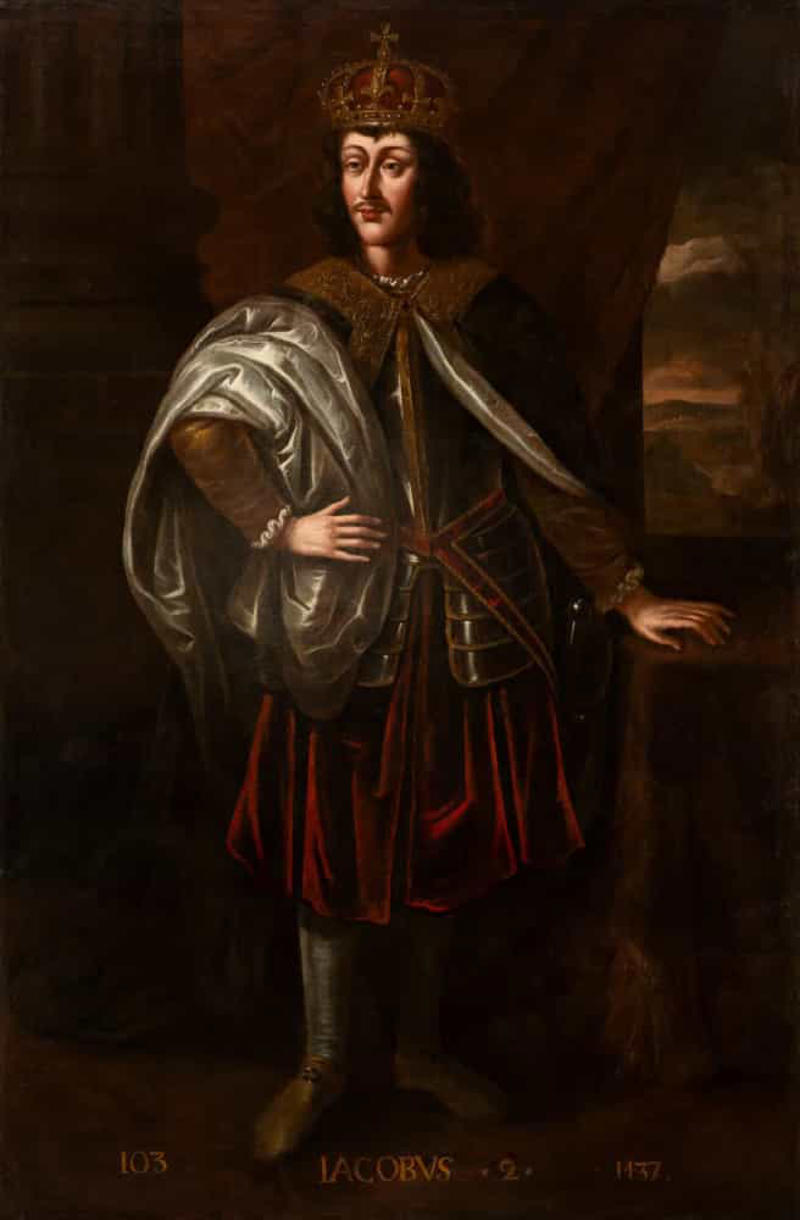 King James II of Scotland King Adolf Frederick of Sweden, Sigurd the Mighty, Emperor Qin Shi Huangdi, King George II of Great Britain and Ireland, King Alexander of Greece, King Béla I of Hungary, King William II of England, King Henry I of England, William Adelin, King Charles VIII of France, King James II of Scotland, Holy Roman Emperor Charles VI, King Charles II of Navarre
