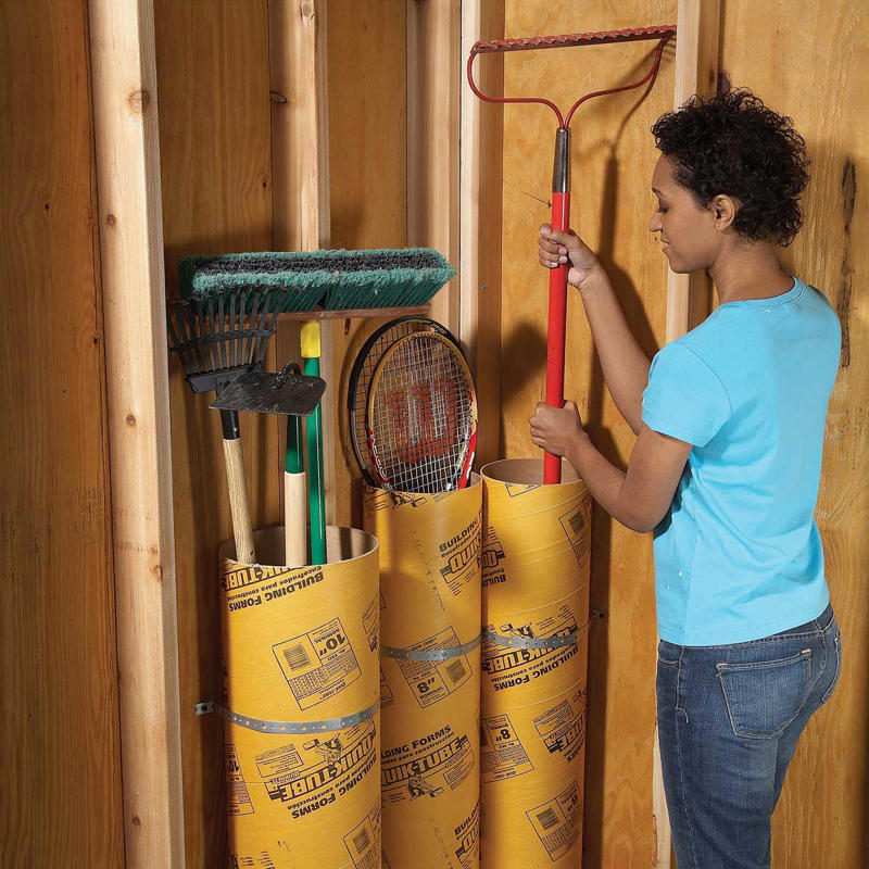 Garage Storage Tubes Garage Overhead Storage, Easy Overhead Garage Storage, Garage Storage Tubes, Gladiator GearTrack, Sports Equipment Storage, Customizable Wall of Storage in One Weekend, Don't Waste the High Space, Upcycled Garage Storage Idea, Beyond Hardboard, How to Mount Pegboard Walls, Ball Storage, Pegboard Cubbyholes, Pegboard Shelves