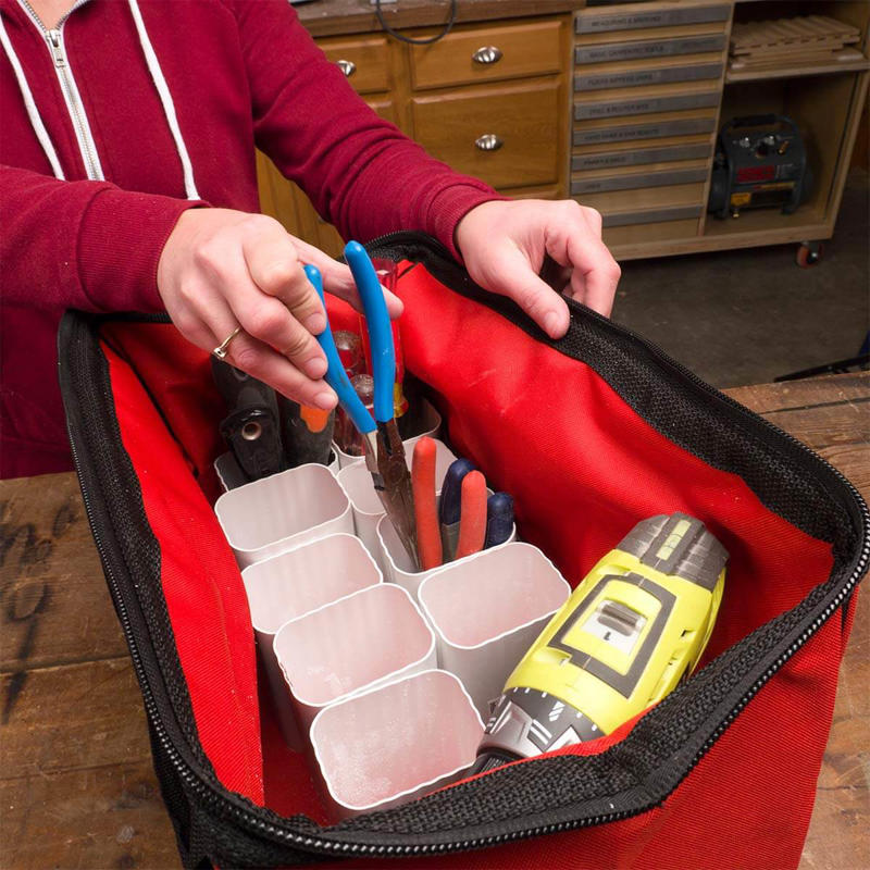 Make Tool Organizers with Gutters Chain Compass, use gutters for tool organization, Oil-Bottle Hardware Tote, Pie Plate Storage Pockets, Use Soft Socks to Clean Blinds, Window Shutter, Chicken Wire Divider, Furniture-Quality Divider, Time for a New End Table, Gutter Garden, Supplies Storage, Tablet Case, New Life for Broken Shop Vacuums, Organize Paperwork with a Pot Lid Holder