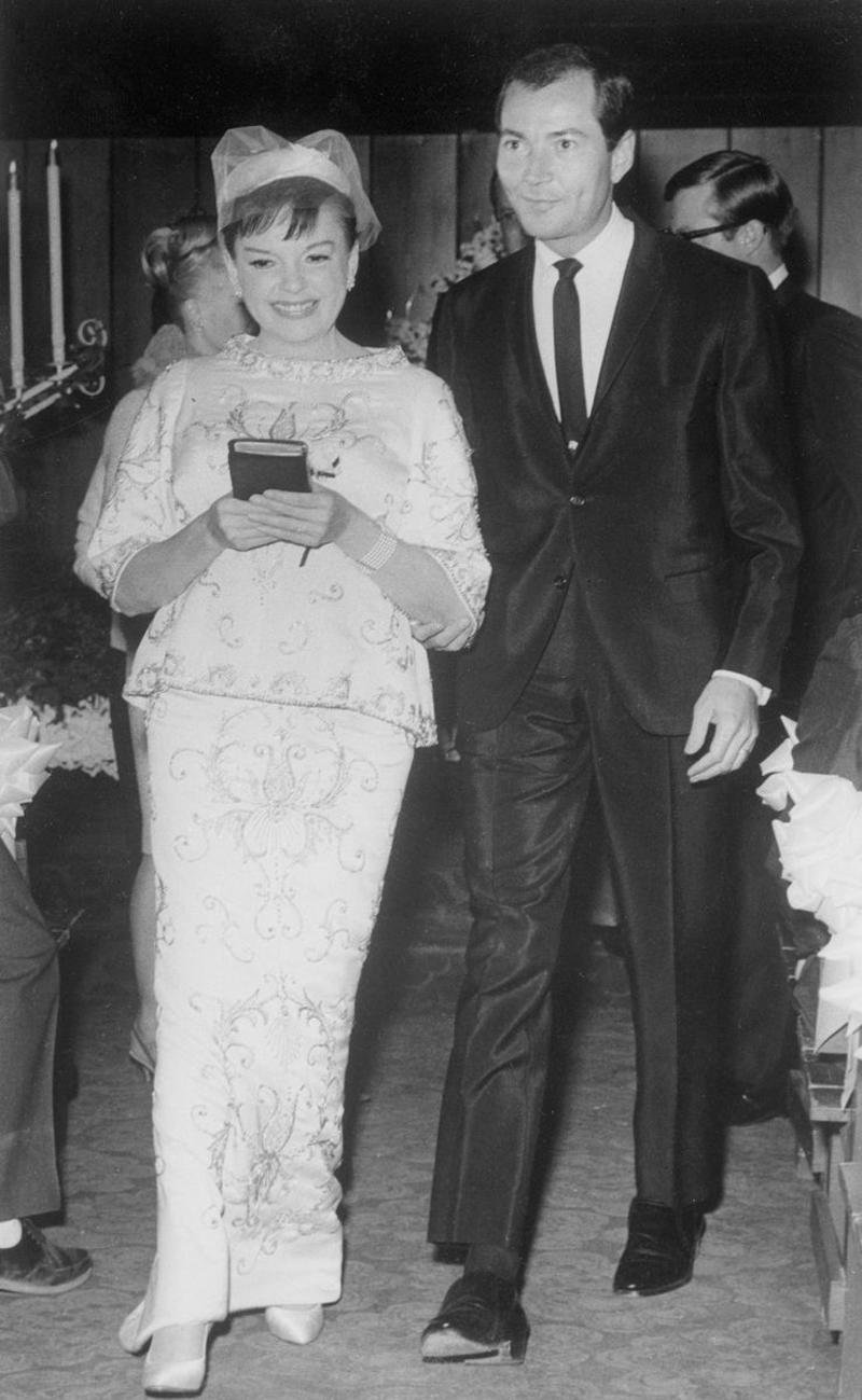 1965: Judy Garland and Mark Herron 1930: Dolores del Río and Cedric Gibbons, 1934: Ginger Rogers and Lew Ayres, 1937: Ingrid Bergman and Petter Lindstrom, 1943: Jean-Pierre Aumont and Maria Montez, 1944: Bill Robinson and Elaine Plaines, 1945: Humphrey Bogart and Lauren Bacall, 1945: Shirley Temple and John Agar, 1945: Judy Garland and Vincente Minnelli, 1945: Bette Davis and William Grant Sherry, 1946: Jackie Robinson and Rachel Isum, 1947: Josephine Baker and Jo Bouillon, 1947: Carmen Miranda and David Alfred Sebastian, 1948: Nat King Cole and Maria Hawkins, 1949: Prince Aly Khan and Rita Hayworth, 1949: Lucille Ball and Desi Arnaz, 1950: Conrad Hilton and Elizabeth Taylor, 1951: Tony Curtis and Janet Leigh, 1951: Shah Mohammad Reza Pahlavi and Queen Soraya, 1952: Roger Vadim and Brigitte Bardot, 1952: Elizabeth Taylor and Michael Wilding, 1953: JFK and Jacqueline Kennedy, 1954: Audrey Hepburn and Mel Ferrer, 1954: Joe DiMaggio and Marilyn Monroe, 1955: Joan Crawford and Alfred Steele, 1955: Debbie Reynolds and Eddie Fisher, 1955: Rock Hudson and Phyllis Gates, 1956: Arthur Miller and Marilyn Monroe, 1956: Prince Rainier of Monaco and Grace Kelly, 1957: Sophia Loren and Carlo Ponti, 1957: Robert Wagner and Natalie Wood, 1958: Jayne Mansfield and Mickey Hargitay, 1959: Julie Andrews and Tony Walton, 1959: Dorothy Dandridge and Jack Denison, 1959: Jacques Charrier and Brigitte Bardot, 1960: Eartha Kitt and William McDonald, 1960: Princess Margaret and Antony Armstrong-Jones, 1961: Ginger Rogers and William Marshall, 1961: Lucille Ball and Gary Morton, 1962: Nancy Kwan and Peter Pock, 1964: Elizabeth Taylor and Richard Burton, 1965: Judy Garland and Mark Herron, 1966: Frank Sinatra and Mia Farrow, 1967: Jane Fonda and Roger Vadim, 1967: Elvis Presley and Priscilla Presley, 1968: Sharon Tate and Roman Polanski, 1969: Audrey Hepburn and Andrea Dotti, 1971: Bianca Jagger and Mick Jagger, 1978: Aretha Franklin and Glynn Turman, 1981: Princess Diana and Prince Charles, 1987: Diahann Carroll and Vic Damone