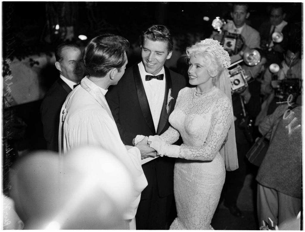 1958: Jayne Mansfield and Mickey Hargitay 1930: Dolores del Río and Cedric Gibbons, 1934: Ginger Rogers and Lew Ayres, 1937: Ingrid Bergman and Petter Lindstrom, 1943: Jean-Pierre Aumont and Maria Montez, 1944: Bill Robinson and Elaine Plaines, 1945: Humphrey Bogart and Lauren Bacall, 1945: Shirley Temple and John Agar, 1945: Judy Garland and Vincente Minnelli, 1945: Bette Davis and William Grant Sherry, 1946: Jackie Robinson and Rachel Isum, 1947: Josephine Baker and Jo Bouillon, 1947: Carmen Miranda and David Alfred Sebastian, 1948: Nat King Cole and Maria Hawkins, 1949: Prince Aly Khan and Rita Hayworth, 1949: Lucille Ball and Desi Arnaz, 1950: Conrad Hilton and Elizabeth Taylor, 1951: Tony Curtis and Janet Leigh, 1951: Shah Mohammad Reza Pahlavi and Queen Soraya, 1952: Roger Vadim and Brigitte Bardot, 1952: Elizabeth Taylor and Michael Wilding, 1953: JFK and Jacqueline Kennedy, 1954: Audrey Hepburn and Mel Ferrer, 1954: Joe DiMaggio and Marilyn Monroe, 1955: Joan Crawford and Alfred Steele, 1955: Debbie Reynolds and Eddie Fisher, 1955: Rock Hudson and Phyllis Gates, 1956: Arthur Miller and Marilyn Monroe, 1956: Prince Rainier of Monaco and Grace Kelly, 1957: Sophia Loren and Carlo Ponti, 1957: Robert Wagner and Natalie Wood, 1958: Jayne Mansfield and Mickey Hargitay, 1959: Julie Andrews and Tony Walton, 1959: Dorothy Dandridge and Jack Denison, 1959: Jacques Charrier and Brigitte Bardot, 1960: Eartha Kitt and William McDonald, 1960: Princess Margaret and Antony Armstrong-Jones, 1961: Ginger Rogers and William Marshall, 1961: Lucille Ball and Gary Morton, 1962: Nancy Kwan and Peter Pock, 1964: Elizabeth Taylor and Richard Burton, 1965: Judy Garland and Mark Herron, 1966: Frank Sinatra and Mia Farrow, 1967: Jane Fonda and Roger Vadim, 1967: Elvis Presley and Priscilla Presley, 1968: Sharon Tate and Roman Polanski, 1969: Audrey Hepburn and Andrea Dotti, 1971: Bianca Jagger and Mick Jagger, 1978: Aretha Franklin and Glynn Turman, 1981: Princess Diana and Prince Charles, 1987: Diahann Carroll and Vic Damone