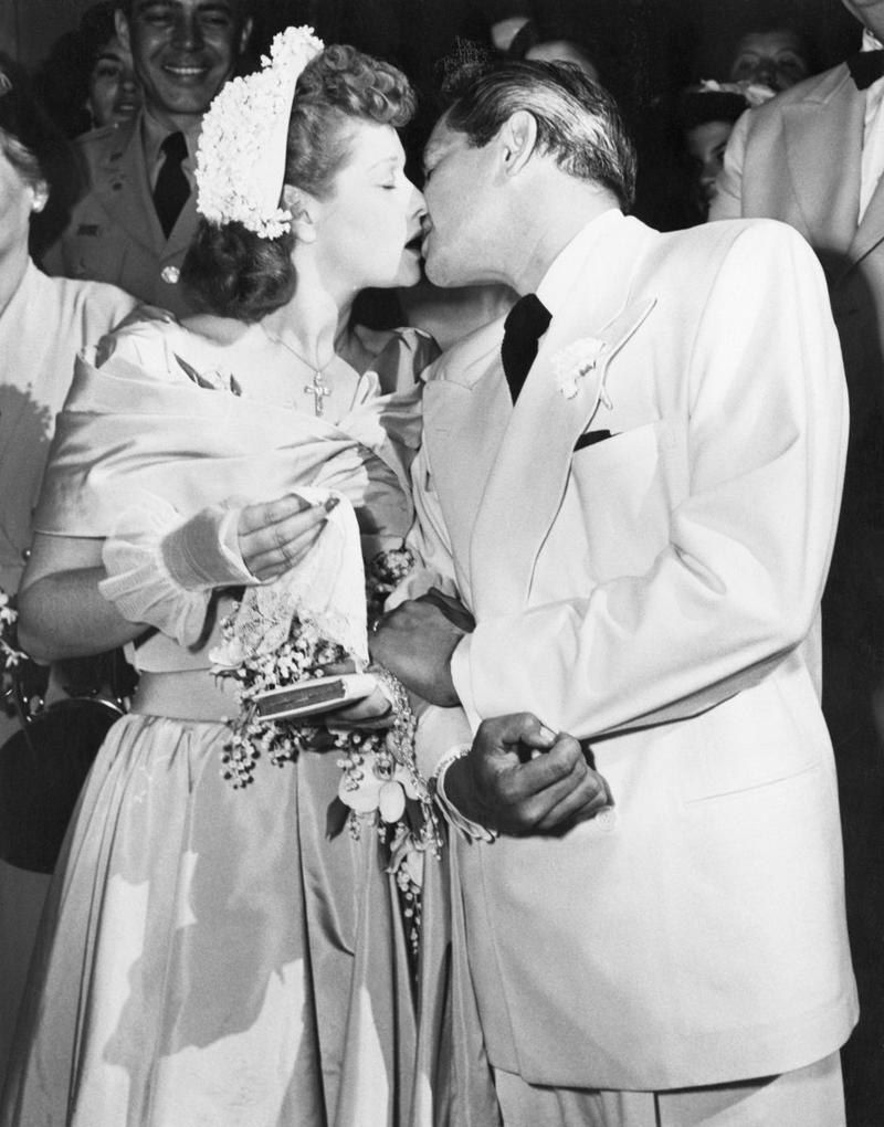 1949: Lucille Ball and Desi Arnaz 1930: Dolores del Río and Cedric Gibbons, 1934: Ginger Rogers and Lew Ayres, 1937: Ingrid Bergman and Petter Lindstrom, 1943: Jean-Pierre Aumont and Maria Montez, 1944: Bill Robinson and Elaine Plaines, 1945: Humphrey Bogart and Lauren Bacall, 1945: Shirley Temple and John Agar, 1945: Judy Garland and Vincente Minnelli, 1945: Bette Davis and William Grant Sherry, 1946: Jackie Robinson and Rachel Isum, 1947: Josephine Baker and Jo Bouillon, 1947: Carmen Miranda and David Alfred Sebastian, 1948: Nat King Cole and Maria Hawkins, 1949: Prince Aly Khan and Rita Hayworth, 1949: Lucille Ball and Desi Arnaz, 1950: Conrad Hilton and Elizabeth Taylor, 1951: Tony Curtis and Janet Leigh, 1951: Shah Mohammad Reza Pahlavi and Queen Soraya, 1952: Roger Vadim and Brigitte Bardot, 1952: Elizabeth Taylor and Michael Wilding, 1953: JFK and Jacqueline Kennedy, 1954: Audrey Hepburn and Mel Ferrer, 1954: Joe DiMaggio and Marilyn Monroe, 1955: Joan Crawford and Alfred Steele, 1955: Debbie Reynolds and Eddie Fisher, 1955: Rock Hudson and Phyllis Gates, 1956: Arthur Miller and Marilyn Monroe, 1956: Prince Rainier of Monaco and Grace Kelly, 1957: Sophia Loren and Carlo Ponti, 1957: Robert Wagner and Natalie Wood, 1958: Jayne Mansfield and Mickey Hargitay, 1959: Julie Andrews and Tony Walton, 1959: Dorothy Dandridge and Jack Denison, 1959: Jacques Charrier and Brigitte Bardot, 1960: Eartha Kitt and William McDonald, 1960: Princess Margaret and Antony Armstrong-Jones, 1961: Ginger Rogers and William Marshall, 1961: Lucille Ball and Gary Morton, 1962: Nancy Kwan and Peter Pock, 1964: Elizabeth Taylor and Richard Burton, 1965: Judy Garland and Mark Herron, 1966: Frank Sinatra and Mia Farrow, 1967: Jane Fonda and Roger Vadim, 1967: Elvis Presley and Priscilla Presley, 1968: Sharon Tate and Roman Polanski, 1969: Audrey Hepburn and Andrea Dotti, 1971: Bianca Jagger and Mick Jagger, 1978: Aretha Franklin and Glynn Turman, 1981: Princess Diana and Prince Charles, 1987: Diahann Carroll and Vic Damone