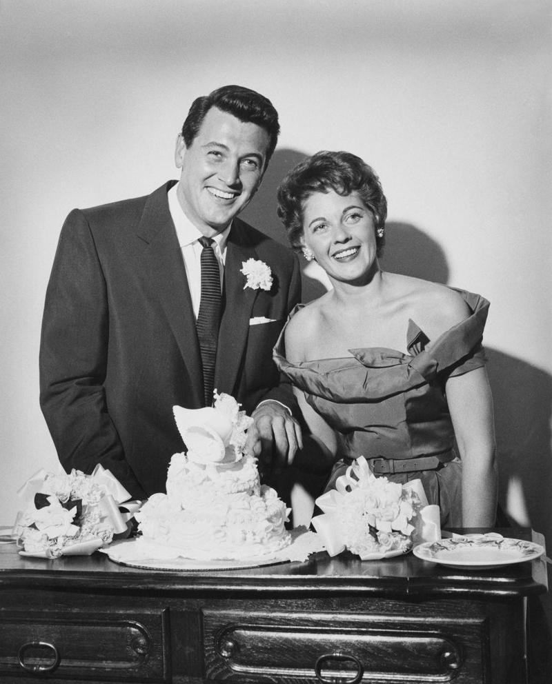1955: Rock Hudson and Phyllis Gates 1930: Dolores del Río and Cedric Gibbons, 1934: Ginger Rogers and Lew Ayres, 1937: Ingrid Bergman and Petter Lindstrom, 1943: Jean-Pierre Aumont and Maria Montez, 1944: Bill Robinson and Elaine Plaines, 1945: Humphrey Bogart and Lauren Bacall, 1945: Shirley Temple and John Agar, 1945: Judy Garland and Vincente Minnelli, 1945: Bette Davis and William Grant Sherry, 1946: Jackie Robinson and Rachel Isum, 1947: Josephine Baker and Jo Bouillon, 1947: Carmen Miranda and David Alfred Sebastian, 1948: Nat King Cole and Maria Hawkins, 1949: Prince Aly Khan and Rita Hayworth, 1949: Lucille Ball and Desi Arnaz, 1950: Conrad Hilton and Elizabeth Taylor, 1951: Tony Curtis and Janet Leigh, 1951: Shah Mohammad Reza Pahlavi and Queen Soraya, 1952: Roger Vadim and Brigitte Bardot, 1952: Elizabeth Taylor and Michael Wilding, 1953: JFK and Jacqueline Kennedy, 1954: Audrey Hepburn and Mel Ferrer, 1954: Joe DiMaggio and Marilyn Monroe, 1955: Joan Crawford and Alfred Steele, 1955: Debbie Reynolds and Eddie Fisher, 1955: Rock Hudson and Phyllis Gates, 1956: Arthur Miller and Marilyn Monroe, 1956: Prince Rainier of Monaco and Grace Kelly, 1957: Sophia Loren and Carlo Ponti, 1957: Robert Wagner and Natalie Wood, 1958: Jayne Mansfield and Mickey Hargitay, 1959: Julie Andrews and Tony Walton, 1959: Dorothy Dandridge and Jack Denison, 1959: Jacques Charrier and Brigitte Bardot, 1960: Eartha Kitt and William McDonald, 1960: Princess Margaret and Antony Armstrong-Jones, 1961: Ginger Rogers and William Marshall, 1961: Lucille Ball and Gary Morton, 1962: Nancy Kwan and Peter Pock, 1964: Elizabeth Taylor and Richard Burton, 1965: Judy Garland and Mark Herron, 1966: Frank Sinatra and Mia Farrow, 1967: Jane Fonda and Roger Vadim, 1967: Elvis Presley and Priscilla Presley, 1968: Sharon Tate and Roman Polanski, 1969: Audrey Hepburn and Andrea Dotti, 1971: Bianca Jagger and Mick Jagger, 1978: Aretha Franklin and Glynn Turman, 1981: Princess Diana and Prince Charles, 1987: Diahann Carroll and Vic Damone