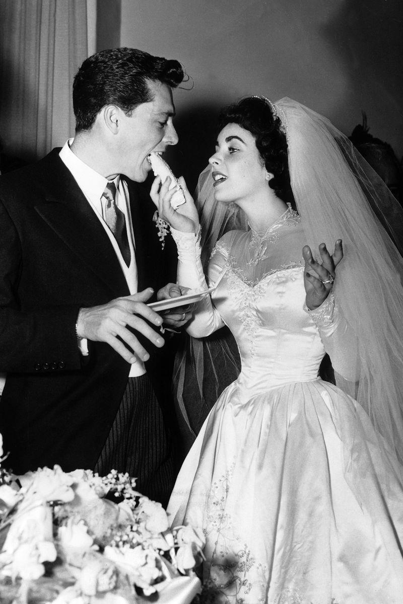 1950: Conrad Hilton and Elizabeth Taylor 1930: Dolores del Río and Cedric Gibbons, 1934: Ginger Rogers and Lew Ayres, 1937: Ingrid Bergman and Petter Lindstrom, 1943: Jean-Pierre Aumont and Maria Montez, 1944: Bill Robinson and Elaine Plaines, 1945: Humphrey Bogart and Lauren Bacall, 1945: Shirley Temple and John Agar, 1945: Judy Garland and Vincente Minnelli, 1945: Bette Davis and William Grant Sherry, 1946: Jackie Robinson and Rachel Isum, 1947: Josephine Baker and Jo Bouillon, 1947: Carmen Miranda and David Alfred Sebastian, 1948: Nat King Cole and Maria Hawkins, 1949: Prince Aly Khan and Rita Hayworth, 1949: Lucille Ball and Desi Arnaz, 1950: Conrad Hilton and Elizabeth Taylor, 1951: Tony Curtis and Janet Leigh, 1951: Shah Mohammad Reza Pahlavi and Queen Soraya, 1952: Roger Vadim and Brigitte Bardot, 1952: Elizabeth Taylor and Michael Wilding, 1953: JFK and Jacqueline Kennedy, 1954: Audrey Hepburn and Mel Ferrer, 1954: Joe DiMaggio and Marilyn Monroe, 1955: Joan Crawford and Alfred Steele, 1955: Debbie Reynolds and Eddie Fisher, 1955: Rock Hudson and Phyllis Gates, 1956: Arthur Miller and Marilyn Monroe, 1956: Prince Rainier of Monaco and Grace Kelly, 1957: Sophia Loren and Carlo Ponti, 1957: Robert Wagner and Natalie Wood, 1958: Jayne Mansfield and Mickey Hargitay, 1959: Julie Andrews and Tony Walton, 1959: Dorothy Dandridge and Jack Denison, 1959: Jacques Charrier and Brigitte Bardot, 1960: Eartha Kitt and William McDonald, 1960: Princess Margaret and Antony Armstrong-Jones, 1961: Ginger Rogers and William Marshall, 1961: Lucille Ball and Gary Morton, 1962: Nancy Kwan and Peter Pock, 1964: Elizabeth Taylor and Richard Burton, 1965: Judy Garland and Mark Herron, 1966: Frank Sinatra and Mia Farrow, 1967: Jane Fonda and Roger Vadim, 1967: Elvis Presley and Priscilla Presley, 1968: Sharon Tate and Roman Polanski, 1969: Audrey Hepburn and Andrea Dotti, 1971: Bianca Jagger and Mick Jagger, 1978: Aretha Franklin and Glynn Turman, 1981: Princess Diana and Prince Charles, 1987: Diahann Carroll and Vic Damone