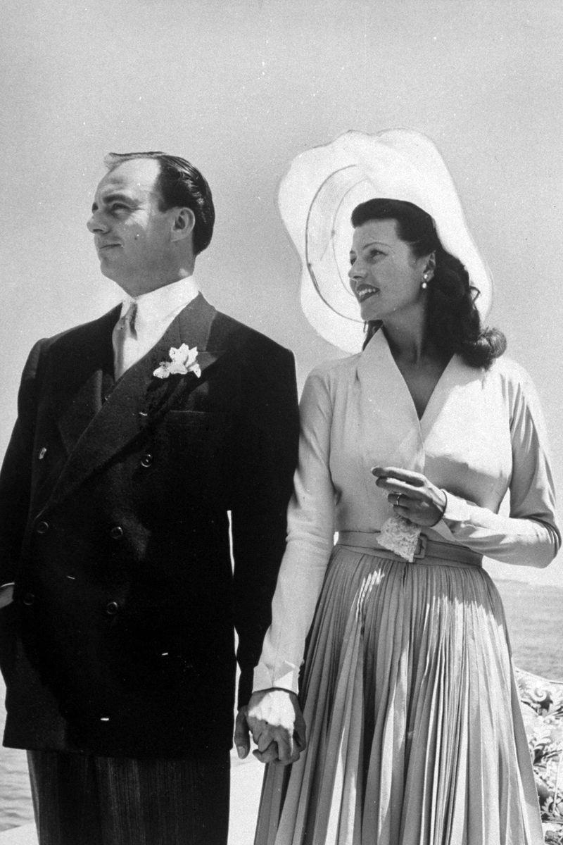 1949: Prince Aly Khan and Rita Hayworth 1930: Dolores del Río and Cedric Gibbons, 1934: Ginger Rogers and Lew Ayres, 1937: Ingrid Bergman and Petter Lindstrom, 1943: Jean-Pierre Aumont and Maria Montez, 1944: Bill Robinson and Elaine Plaines, 1945: Humphrey Bogart and Lauren Bacall, 1945: Shirley Temple and John Agar, 1945: Judy Garland and Vincente Minnelli, 1945: Bette Davis and William Grant Sherry, 1946: Jackie Robinson and Rachel Isum, 1947: Josephine Baker and Jo Bouillon, 1947: Carmen Miranda and David Alfred Sebastian, 1948: Nat King Cole and Maria Hawkins, 1949: Prince Aly Khan and Rita Hayworth, 1949: Lucille Ball and Desi Arnaz, 1950: Conrad Hilton and Elizabeth Taylor, 1951: Tony Curtis and Janet Leigh, 1951: Shah Mohammad Reza Pahlavi and Queen Soraya, 1952: Roger Vadim and Brigitte Bardot, 1952: Elizabeth Taylor and Michael Wilding, 1953: JFK and Jacqueline Kennedy, 1954: Audrey Hepburn and Mel Ferrer, 1954: Joe DiMaggio and Marilyn Monroe, 1955: Joan Crawford and Alfred Steele, 1955: Debbie Reynolds and Eddie Fisher, 1955: Rock Hudson and Phyllis Gates, 1956: Arthur Miller and Marilyn Monroe, 1956: Prince Rainier of Monaco and Grace Kelly, 1957: Sophia Loren and Carlo Ponti, 1957: Robert Wagner and Natalie Wood, 1958: Jayne Mansfield and Mickey Hargitay, 1959: Julie Andrews and Tony Walton, 1959: Dorothy Dandridge and Jack Denison, 1959: Jacques Charrier and Brigitte Bardot, 1960: Eartha Kitt and William McDonald, 1960: Princess Margaret and Antony Armstrong-Jones, 1961: Ginger Rogers and William Marshall, 1961: Lucille Ball and Gary Morton, 1962: Nancy Kwan and Peter Pock, 1964: Elizabeth Taylor and Richard Burton, 1965: Judy Garland and Mark Herron, 1966: Frank Sinatra and Mia Farrow, 1967: Jane Fonda and Roger Vadim, 1967: Elvis Presley and Priscilla Presley, 1968: Sharon Tate and Roman Polanski, 1969: Audrey Hepburn and Andrea Dotti, 1971: Bianca Jagger and Mick Jagger, 1978: Aretha Franklin and Glynn Turman, 1981: Princess Diana and Prince Charles, 1987: Diahann Carroll and Vic Damone
