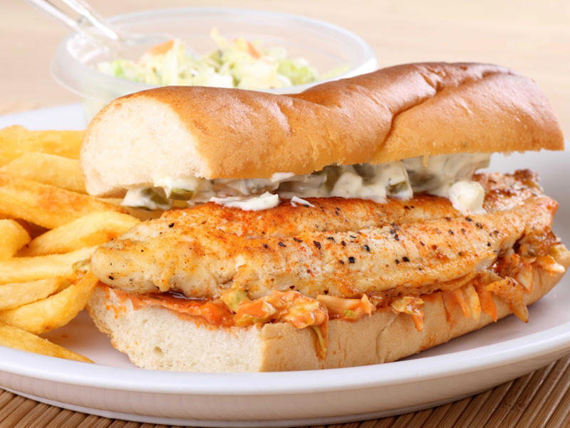 ARKANSAS: A deep-fried catfish sandwich ALABAMA: A chicken sandwich with white barbecue sauce, ALASKA: A wild Alaskan salmon sandwich, ARIZONA: Frybread tacos, ARKANSAS: A deep-fried catfish sandwich, CALIFORNIA: An avocado club sandwich, COLORADO: A Denver sandwich, CONNECTICUT: A Connecticut hamburger, DELAWARE: A soft-shell fried crab sandwich, FLORIDA: A Cuban sandwich, GEORGIA: A fried chicken sandwich, HAWAII: A Kālua-style pork sandwich, ILLINOIS: A Horseshoe sandwich, INDIANA: A Hoosier sandwich, IOWA: A Tavern or "loose meat" sandwich, KANSAS: "Runza" or "bierocks", KENTUCKY: A Hot Brown sandwich, LOUISIANA: A po'boy, MARYLAND: A crab-cake sandwich, MASSACHUSETTS: A Fluffernutter, MICHIGAN: A corned beef sandwich, MINNESOTA: A Jucy Lucy, MISSISSIPPI: A pig-ear sandwich, MISSOURI: A Gerber sandwich, MONTANA: A PB&J with huckleberry jam, NEBRASKA: A Reuben, NEVADA: A Heart Attack Grill burger, NEW HAMPSHIRE: A fried ham and cheese Monte Cristo drizzled with syrup, NEW JERSEY: A Jersey breakfast sandwich, NEW MEXICO: A green chile cheeseburger, NORTH CAROLINA: A pulled-pork sandwich, NORTH DAKOTA: Smørbrød, OHIO: A Polish boy, OKLAHOMA: A chicken-fried steak sandwich, OREGON: A falafel pita, PENNSYLVANIA: A Philly cheesesteak, RHODE ISLAND: A Dynamite sandwich, SOUTH CAROLINA: A tuna melt, SOUTH DAKOTA: A walleye sandwich, TENNESSEE: A Fluffernutter, TEXAS: A brisket sandwich, UTAH: A pastrami burger, VERMONT: A Vermonter, VIRGINIA: A grilled ham and cheese, WASHINGTON: Bánh mì, WEST VIRGINIA: An apple and turkey sandwich, WISCONSIN: A sausage roll or brat bun, WYOMING: A bison meatball sandwich
