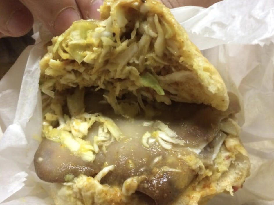 MISSISSIPPI: A pig ear sandwich ALABAMA: A chicken sandwich with white barbecue sauce, ALASKA: A wild Alaskan salmon sandwich, ARIZONA: Frybread tacos, ARKANSAS: A deep-fried catfish sandwich, CALIFORNIA: An avocado club sandwich, COLORADO: A Denver sandwich, CONNECTICUT: A Connecticut hamburger, DELAWARE: A soft-shell fried crab sandwich, FLORIDA: A Cuban sandwich, GEORGIA: A fried chicken sandwich, HAWAII: A Kālua-style pork sandwich, ILLINOIS: A Horseshoe sandwich, INDIANA: A Hoosier sandwich, IOWA: A Tavern or "loose meat" sandwich, KANSAS: "Runza" or "bierocks", KENTUCKY: A Hot Brown sandwich, LOUISIANA: A po'boy, MARYLAND: A crab-cake sandwich, MASSACHUSETTS: A Fluffernutter, MICHIGAN: A corned beef sandwich, MINNESOTA: A Jucy Lucy, MISSISSIPPI: A pig-ear sandwich, MISSOURI: A Gerber sandwich, MONTANA: A PB&J with huckleberry jam, NEBRASKA: A Reuben, NEVADA: A Heart Attack Grill burger, NEW HAMPSHIRE: A fried ham and cheese Monte Cristo drizzled with syrup, NEW JERSEY: A Jersey breakfast sandwich, NEW MEXICO: A green chile cheeseburger, NORTH CAROLINA: A pulled-pork sandwich, NORTH DAKOTA: Smørbrød, OHIO: A Polish boy, OKLAHOMA: A chicken-fried steak sandwich, OREGON: A falafel pita, PENNSYLVANIA: A Philly cheesesteak, RHODE ISLAND: A Dynamite sandwich, SOUTH CAROLINA: A tuna melt, SOUTH DAKOTA: A walleye sandwich, TENNESSEE: A Fluffernutter, TEXAS: A brisket sandwich, UTAH: A pastrami burger, VERMONT: A Vermonter, VIRGINIA: A grilled ham and cheese, WASHINGTON: Bánh mì, WEST VIRGINIA: An apple and turkey sandwich, WISCONSIN: A sausage roll or brat bun, WYOMING: A bison meatball sandwich