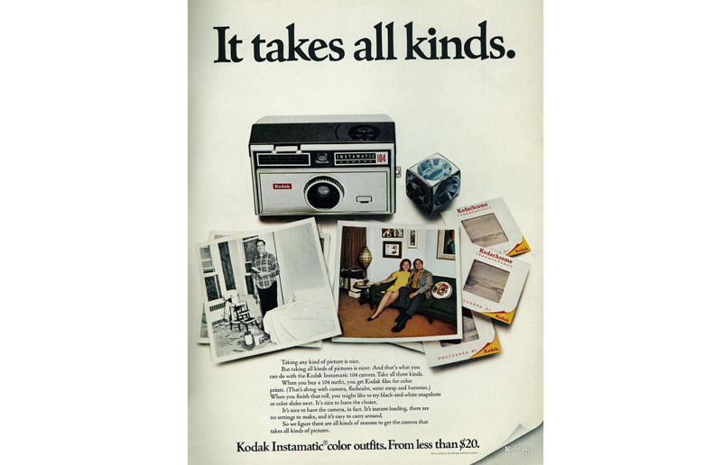 Kodak Instamatic 104 The most popular items from the decade, Braun T3, Yardley Oh! de London, Remington Lektronic, Sony Triniton KV-1210, Kodak Instamatic 104, Sunbeam Mixmaster, Pifco Princess, Black & Decker U-100, West Bend Flavo-matic, Chinese Girl by Vladimir Tretchikoff, Troll Dolls, Hoover Dial-A-Matic, Western Electric Model 500, Uncle Milton's Ant Farm, General Electric Automatic Toothbrush, Chatty Cathy, Etch-a-Sketch