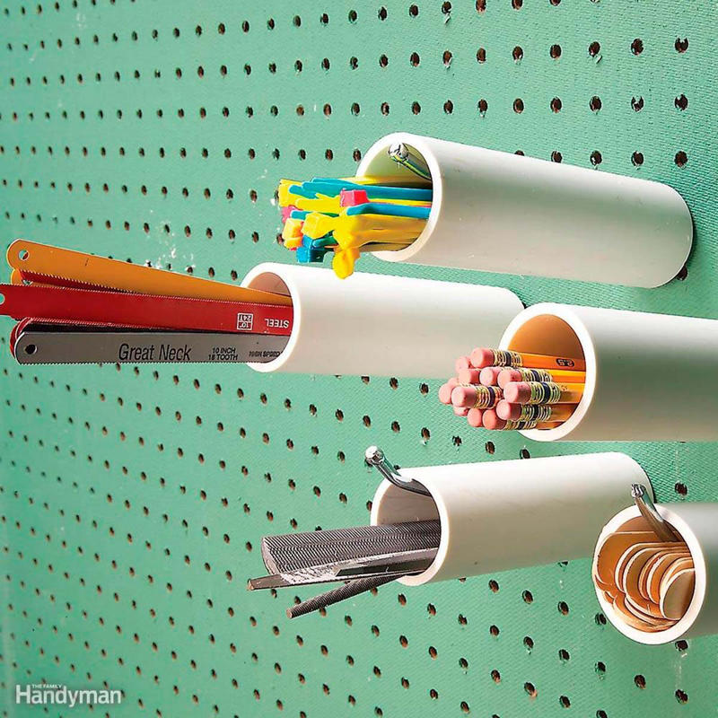 Pegboard Cubbyholes Garage Overhead Storage, Easy Overhead Garage Storage, Garage Storage Tubes, Gladiator GearTrack, Sports Equipment Storage, Customizable Wall of Storage in One Weekend, Don't Waste the High Space, Upcycled Garage Storage Idea, Beyond Hardboard, How to Mount Pegboard Walls, Ball Storage, Pegboard Cubbyholes, Pegboard Shelves