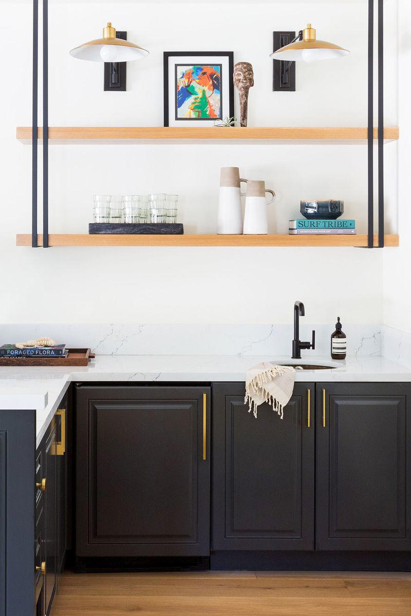 38) Add Task Lighting 10) Take a Maximalist Approach, 16) Make the Most of Kitchen Corners, 17) Bring in a Dining Table, 18) Mount a Metal Rack, 20) Keep It Classic, 21) Let Counters Play Double Duty, 24) Install a Pegboard Wall, 25) Add Sleek Open Shelving, 26) Go Big With Art, 29) Infuse Color With Tiles, 34) Add Task Lighting, 36) Go Bold on Top, Neutral on Bottom, 39) Get Smart With Floating Shelves, 40) Keep Most-Used Items on Shelves, 41) Extend Tile from Countertop to Ceiling, 44) Disguise Your Dishwasher, 45) Double up on Pattern and Color, 46) Try Backless Stools, 47) Craft a Wine Nook, 48) Invest in a Rolling Kitchen Cart, 49) Use Vertical Space