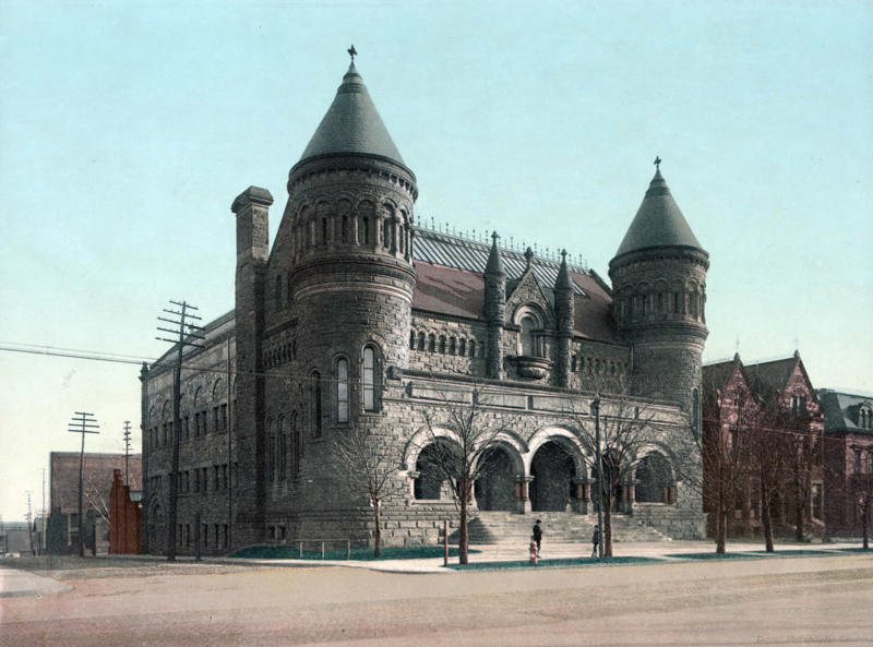 Cincinnati Public Library, Cincinnati, Original Waldorf Astoria Hotel, New York, Peacock Alley at the Waldorf-Astoria Hotel, Roxy Theater, New York, Pennsylvania Station, New York, Chicago Federal Building, Chicago, Nordbahnhof, Vienna, Cabaret de L'Enfer, Paris, Detroit Museum of Art, Detroit, Kėdainiai Palace, Lithuania, Casa de Velázquez, Madrid, Shibe Park, Philadelphia, Original Madison Square Garden, New York, The second Madison Square Garden, New York, New York World building