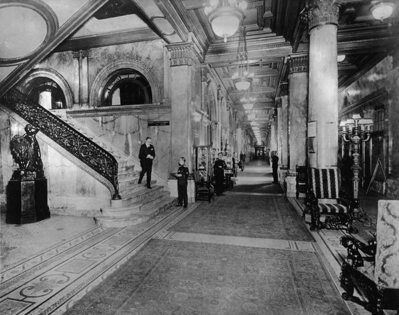 Cincinnati Public Library, Cincinnati, Original Waldorf Astoria Hotel, New York, Peacock Alley at the Waldorf-Astoria Hotel, Roxy Theater, New York, Pennsylvania Station, New York, Chicago Federal Building, Chicago, Nordbahnhof, Vienna, Cabaret de L'Enfer, Paris, Detroit Museum of Art, Detroit, Kėdainiai Palace, Lithuania, Casa de Velázquez, Madrid, Shibe Park, Philadelphia, Original Madison Square Garden, New York, The second Madison Square Garden, New York, New York World building