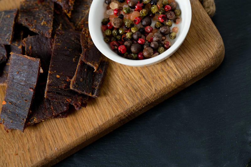 Beef jerky White rice, Maple syrup, Canned coconut milk, Red wine, Marinara sauce, Meat jerky, Canned tuna, Vanilla extract, Canned tomatoes, Instant coffee