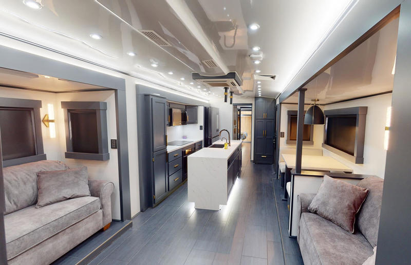 Explore these supersized mobile mansions, SLRV motorhome for a family of eight: 40 feet, eleMMent palazzo Superior: 45 feet, Vin Diesel’s monster trailer: 53 feet, Jennifer Lopez's mammoth motorhome: 53 feet, Will Smith's sprawling RV: 53 feet, SpaceCraft's custom trailer: 54 feet, SpaceCraft's super semi: 57 feet, CMC Caravan's custom mega-motorhomes: up to 61 feet