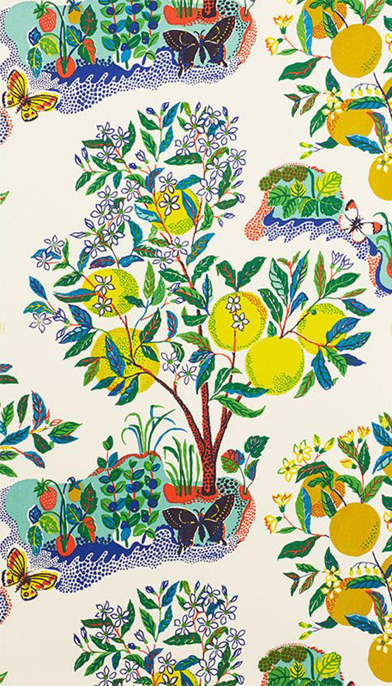 Harlem Toile by Sheila Bridges, Les Touches by Brunschwig &amp; Fils, Dolly by Sister Parish Design, Citrus Garden by Schumacher, The Vase by Clarence House, Hicks' Hexagon by Cole &amp; Son, Chiang Mai Dragon by Schumacher