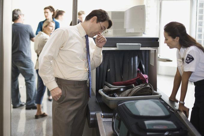 Everyone wants the security line to move faster, including TSA agents, Trying to pet the TSA K9 dog, Handing agents your boarding pass without your ID, Holding up your ID, Crowding the security checkpoint, Asking a TSA agent to check you in for your flight, Talking on your phone the whole time, Bringing the wrong ID, Yelling at them, Telling a bomb joke, Not listening to their directions, Walking your dog on a leash, Letting your kids run wild, Overdressing